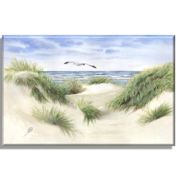 Leinwand 40 x 30 cm Keilrahmen Canvas-Leinen  Aquarell Maritim Kunst Druck Kunstdruck Dünen Dänemark Nordsee Düne Meer Möwe Strand